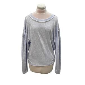 WE THE FREE PEOPLE Powder Blue Crushed Velvet Pleated Long Sleeve Top XSMALL